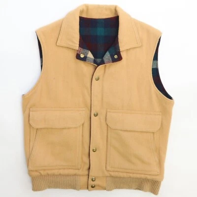 Jaqueta Colete de Lã Vintage Woolrich Tamanho Médio Tan Xadrez - Imagem 1 de 4