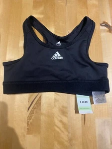 Adidas Girls M 10/12 Black Racerback Sports Bra Logo Primegreen Stretch - Picture 1 of 3