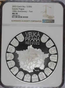 2022 Czech Republic Silver 10K Kilo Korun Greater Prague NGC MS70 - Picture 1 of 2