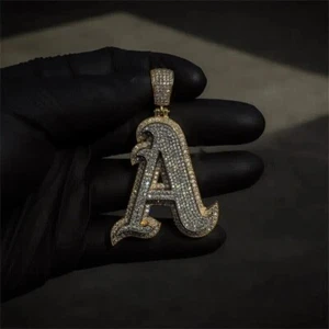 3Ct Round Cut Moissanite Custom Any Letter A Mens Pendant 14K Yellow Gold Plated - Picture 1 of 6