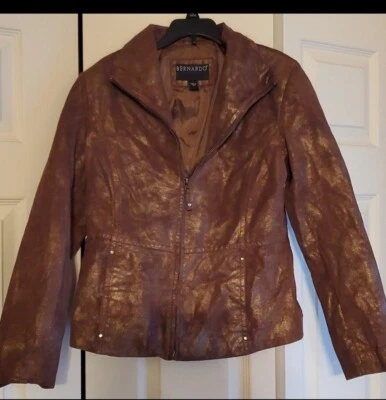 Bernardo Chaqueta Cuero Genuino Bronce Mujer Talla M Moto  Foto 1 de 4
