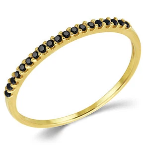 14K Solid Yellow Gold Black CZ Cubic Zirconia Stackable Anniversary Ring Band - Picture 1 of 4