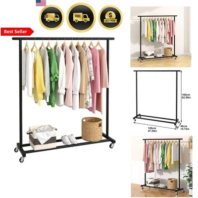 Metal Clothing Rack Adjustable Freestanding Garment Organizer with Wheels Black — 第 1/4 张图片