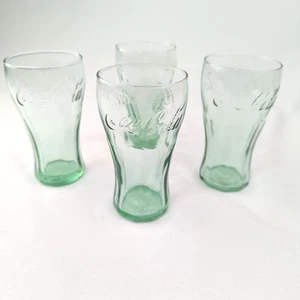 Coca-Cola Libbey Glasses 17oz Set of 4 Green Retro Embossed Logo Drinking - Picture 1 of 9