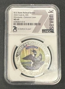 2022 Cook Islands Minnesota Common Loon $5 Silver NGC MS 69***FREE SHIPPING*** - Picture 1 of 2