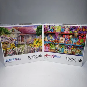Lot of 2 Buffalo 1000 Pc Puzzles Aimee Stewart Pretty Party Country Quilts Compl - Picture 1 of 10