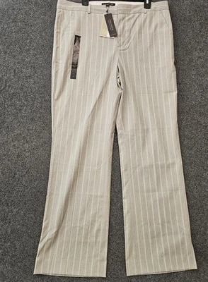 Banana Republic Logan Pants Women 14 Gray Striped Mid Rise Trouser Linen Blend - Image 1 of 4
