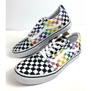 NEW Vans Rainbow Check Black Skater Shoes Womens Sz 5 Sneaker - Picture 1 of 6