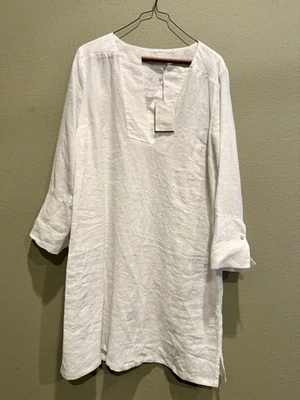 120% Lino Womens Linen White Kaftan Beach Cover Up M/44 - Image 1 of 3