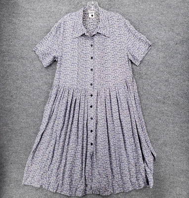 VINTAGE Laura Ashley Dress Womens 8 Blue Midi Shirtdress Cottagecore Floral - Image 1 of 4