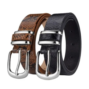 Women Leopard Snake Animal Printed Faux Leather Skinny Belt Dress Waistband - Picture 1 of 11