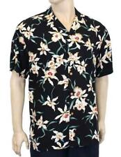 Mens Hawaiian Shirt Black Multicolor Magnum PI Star Orchid Aloha PF-SO-BLACK