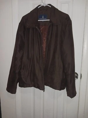 London Fog Men's Brown suede like jacket Quilt Lined Zipper Works Size Large - Image 1 of 4