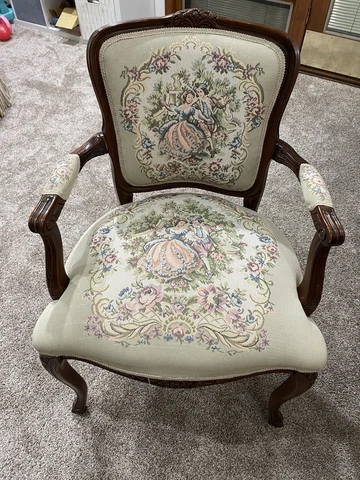 Antique French Louis XIII Chateau Aubusson Tapestry Needlepoint Wood Chair Cover
