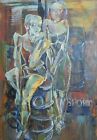 Vintage oil painting two ladies abstract portrait