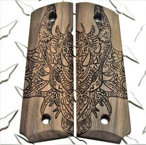 Dragon's Head Tribal Walnut 1911 Grips Full Size / Commander - Picture 1 of 2