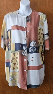 GERRY WEBER Blouse Tunic Multicolor Short Sleeve Buttons Size L (EU 40) - Picture 1 of 7