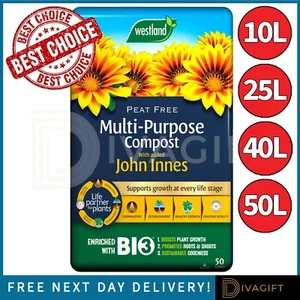 WESTLAND PEAT FREE MULTI PURPOSE COMPOST SOIL WITH JOHN INNES 10L 25L 40L 50L - Picture 1 of 54