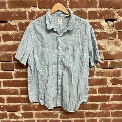 Levis Mens Blue Linen Button Up Size XL Short Sleeve One Pocket - Image 1 of 3