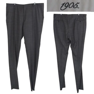 NUOVO Jos A Bank 1905 grigio pelle di squalo check lana senza orlo piatto davanti pantaloni taglia 43 - Foto 1 di 8