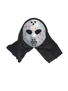 Halloween Mask Blood Splashed Hockey Adult Black Over Head Fabric White Plastic - Picture 1 of 24