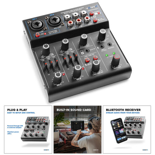 Vonyx VMM401 4-Channel Desktop PA Mixer with USB Audio Interface and Bluetooth