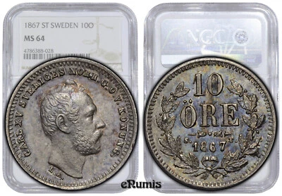 SWEDEN, Karl XV, 10 Ore 1867, NGC MS 64 - Image 1 of 4