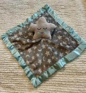 Parents Choice Star Moon Gray Plush Lovey Blanket Stuffed Turquoise Satin Trim - Picture 1 of 11