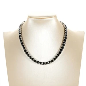 5/6.5mm Black Moissanite Men's Tennis Necklace 18K White Gold Plated Hip Hop GRA - Picture 1 of 12