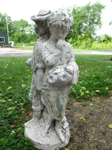 OLD WHITE PAINT YOUNG LOVE BOY/GIRL VINTAGE CEMENT CONCRETE GARDEN STATUE 24" T Cover
