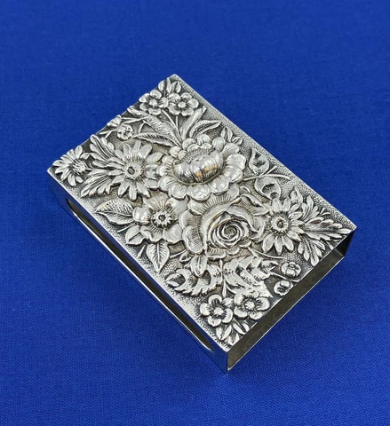 Vintage Kirk & Son Sterling Silver Floral Repousse Match Box Holder #24 Cover