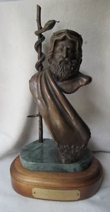 Rare 1991 Covelle Jones Texas Artist Bronze Marble Wood Aesculapius Medical - Picture 1 of 18