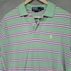 Polo By Ralph Lauren Polo Shirt Mens Size M Yellow Pony Golf Green Striped - Picture 1 of 13
