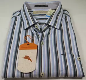 Tommy Bahama Rail Time Men Long Sleeve Cabo Blue Striped Casual Shirt XL NWT NEW - Picture 1 of 16