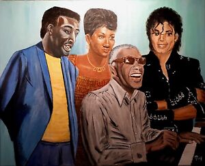 RESPECT Otis Ray Aretha Michael Peinture 40x50 Signee