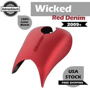 Advanblack Wicked Red Denim Stretched Extended Tank Cover For 2009+ Harley - Bild 1 von 14