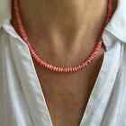 Pink Angel Skin Coral Necklace, 5mm Rondelle Beaded Gemstone Layering Choker