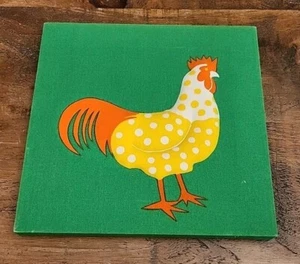 Estampado Textil Finlayson Vintage, Amarillo Blanco Naranja Pollo Verde Enmarcado 12" - Imagen 1 de 7
