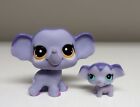 Littlest Pet Shop LPS Elephant #3597 3598 Authentic Mom Baby Purple Hasbro