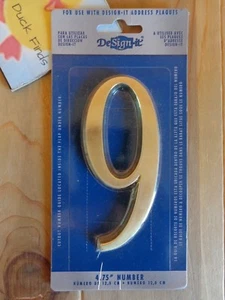 HOUSE NUMBER 4.75" Satin Brass NUMBER 9 For Use with DESIGN IT ADDRESS PLAQUES - Picture 1 of 2