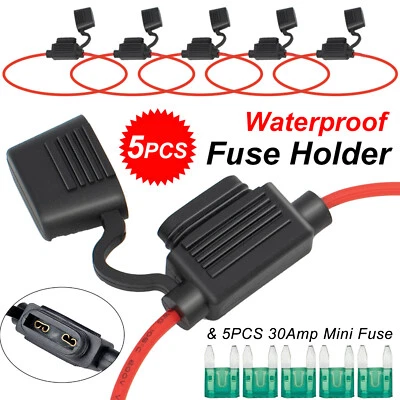 5pcs 30A Inline Blade Fuse Holder w/ Water Proof Dustproof Cover 12V 12AWG AMP - image 1 of 4