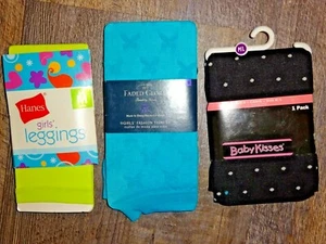 2 Girl's footless tights & footed ~ HANES ~ black / green MEDIUM 7-10 - Picture 1 of 5