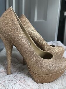 Gold Glitter High Heels - Size UK 5