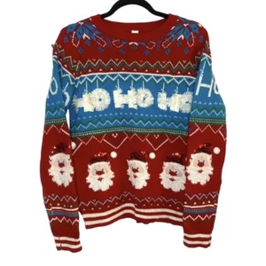No Boundaries NEU Ugly Christmas Sweater Holiday Santa Ho Ho Girlande Top L - Bild 1 von 5