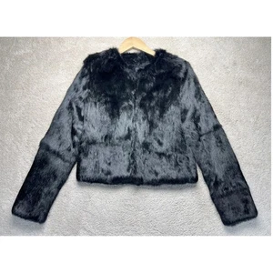 Chaqueta Shine New York Negra Piel de Conejo Talla Mediana Recortada Lujo Y2K Retro - Imagen 1 de 13