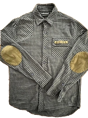 THE HUNDREDS Men's Medium Checked Flannel Shirt Jacket Cordoroy Elbow Patches - Image 1 of 4