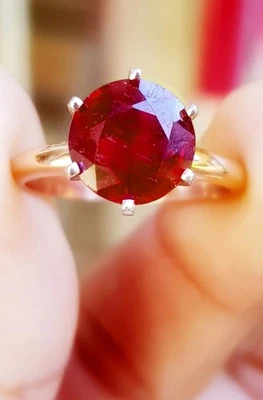 Natural Red Ruby Solid 14K Rose Gold Ring. Ruby Solitaire Engagement Jewelry - Image 1 of 4