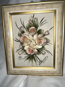 Vintage Italien Capodimonte Porzellan Blumen Bouquet 3D gerahmt Wandbild 7,5x6 - Bild 1 von 6