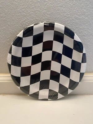 Black & White Check Race Car Birthday Party 9" Dinner Paper Plates 8 count - Image 1 of 2