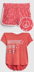 Gap Kids Girls 12 Gapfit Active Shorts Graphic T-Shirt Peace Love Set WORN ONCE - Picture 1 of 6